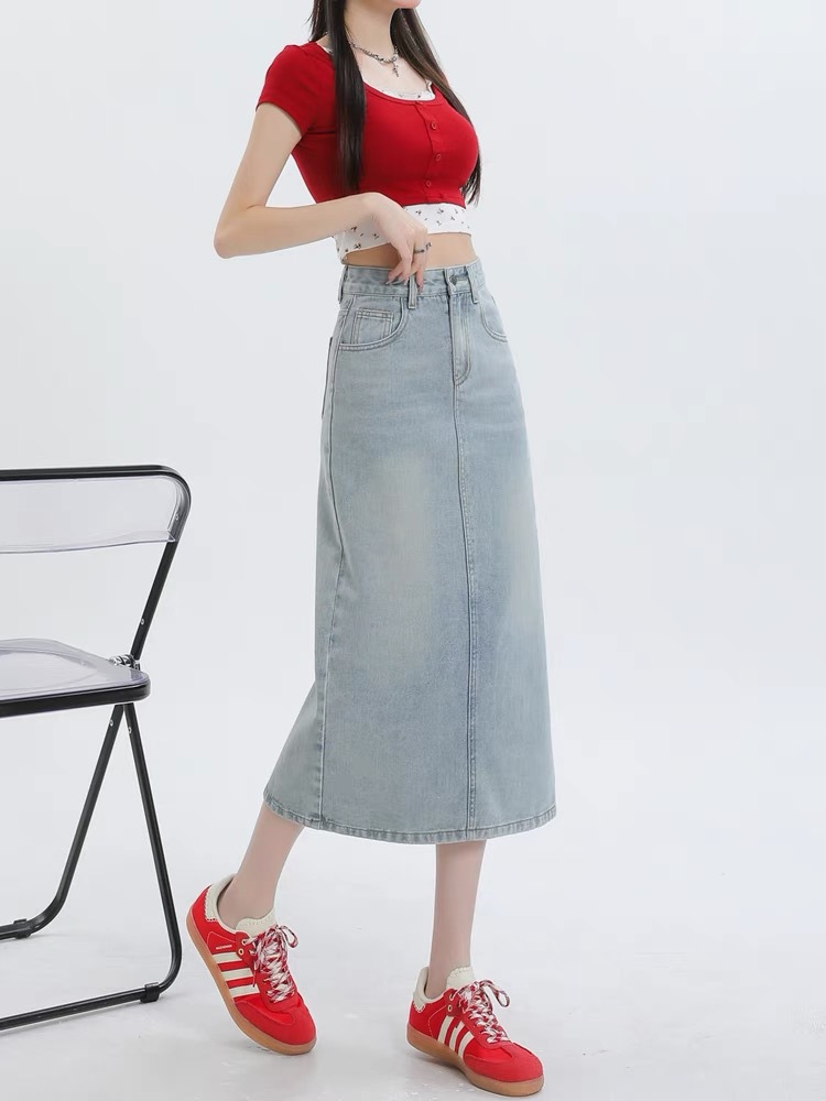 A-Line Denim Midi Skirt  | Womens  Skirts Clothing Skirts