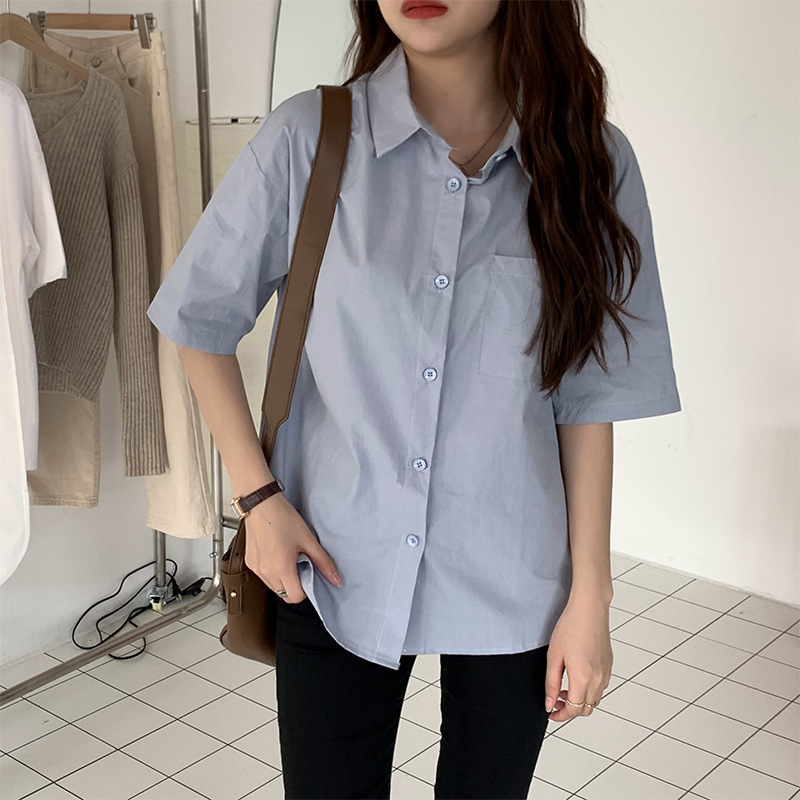 Boxy Short-Sleeved Poplin Shirt  | Womens  Tops Clothing Shirts & Blouses