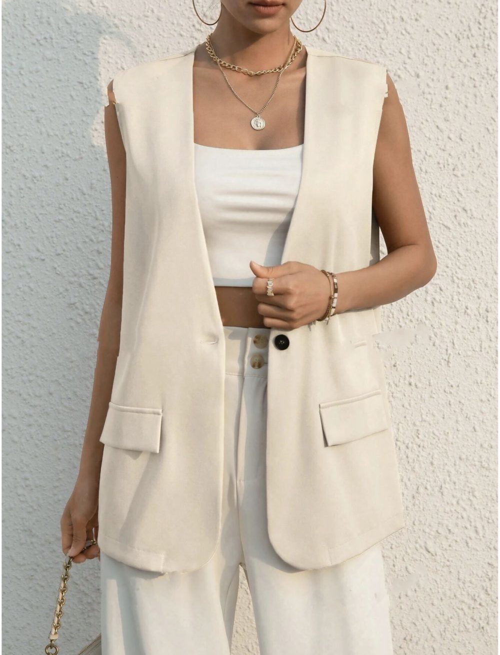 Longline Wool-Blend Twill Vest  | Womens  Vests & Tailoring Clothing Tops