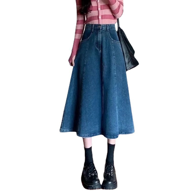 Paneled Flared Denim Skirt  | Womens  Skirts Clothing Skirts