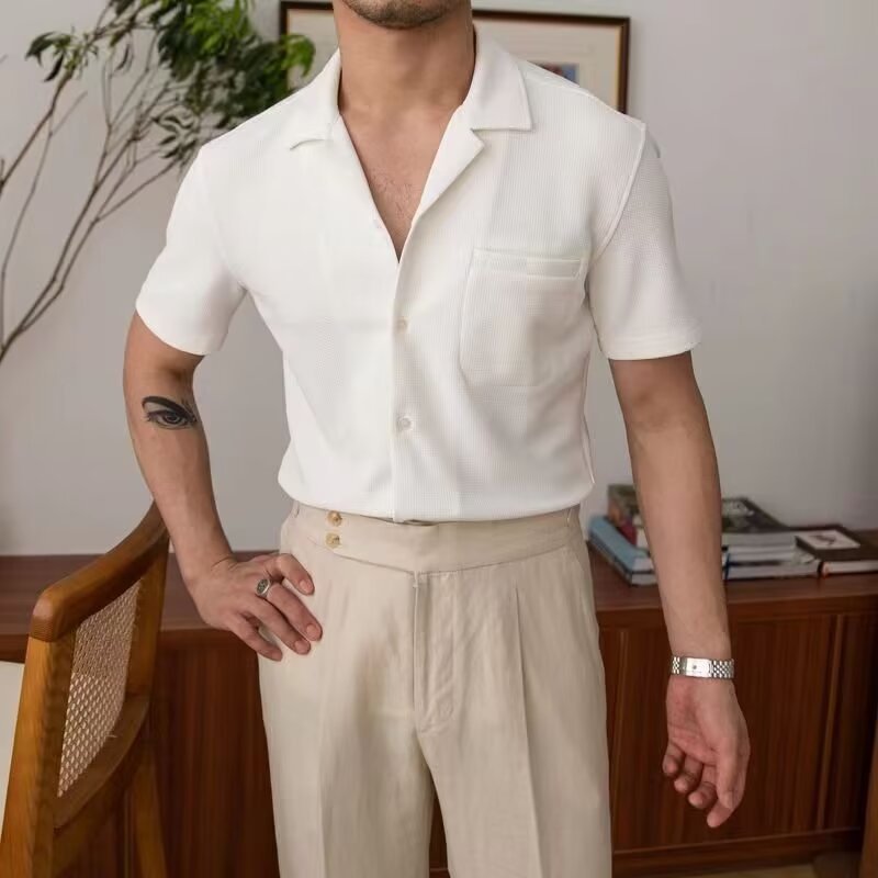 Short-Sleeved Seersucker Shirt  | Mens  Shirts Clothing Mens