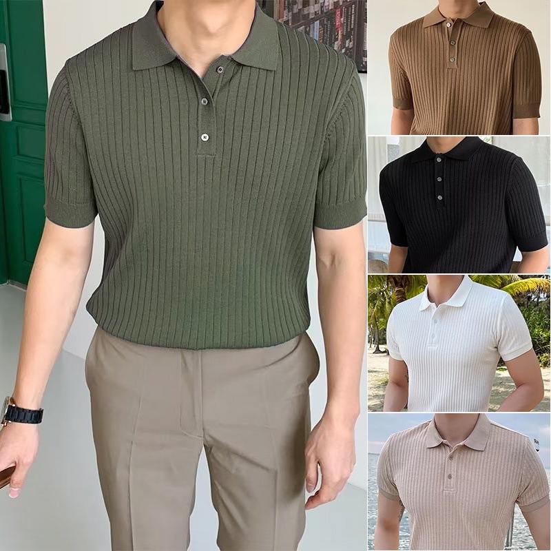 Slim Ribbed-Knit Polo Shirt  | Mens  Polo Shirts Clothing Mens