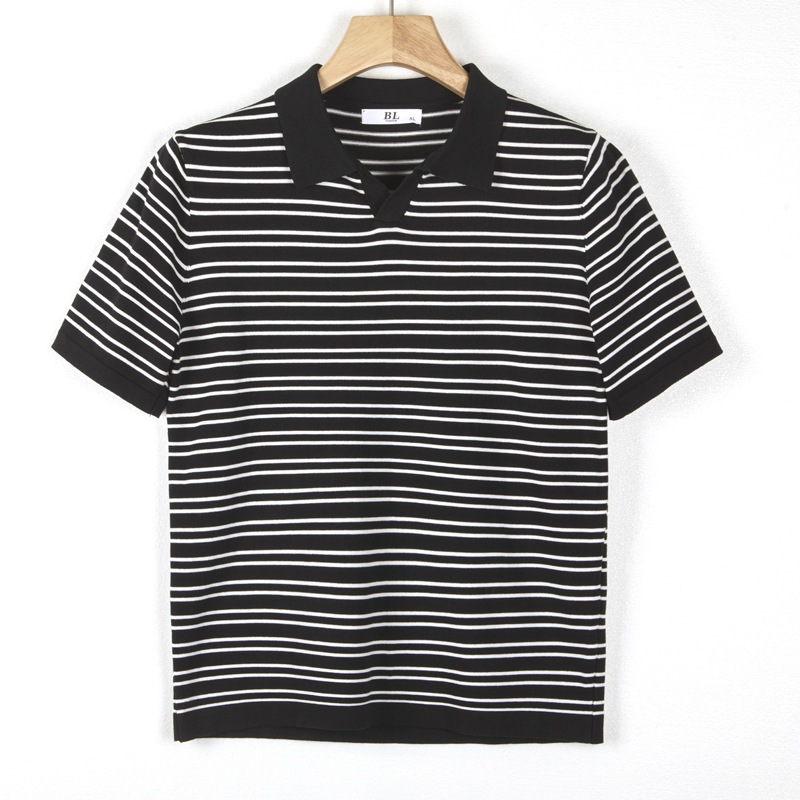 Striped Knitted Polo Shirt  | Mens  Polo Shirts Clothing Mens