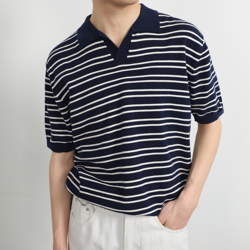 Striped Knitted Polo Shirt  | Mens  Polo Shirts Clothing Mens