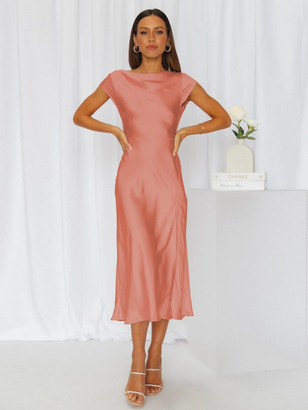 Tie-Detail Satin Midi Dress  | Womens  Dresses & Jumpsuits Clothing Dresses & Jumpsuits