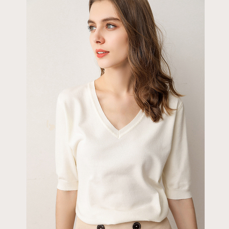 V-Neck Linen T-Shirt  | Womens  T-Shirts Clothing T-Shirts